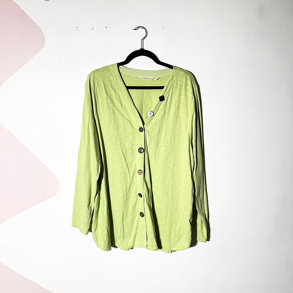 Soft Surroundings Cardigan Womens 1X Lime Green 100% Cotton Buttons Boho